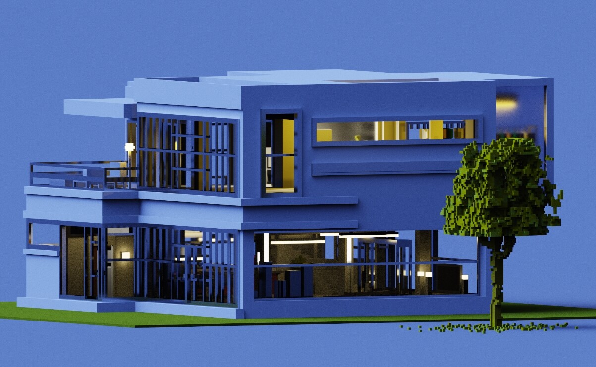 Street-facing exterior of the voxel house